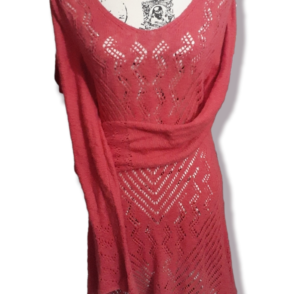 Womens sz Lg style & co long knit crochet pink  tunic sweater